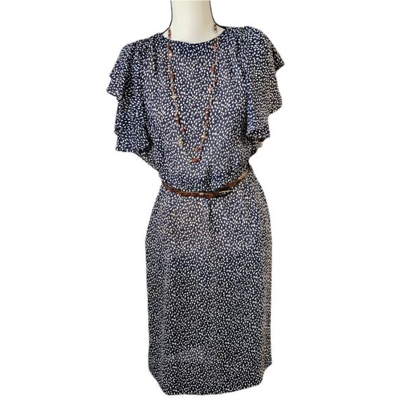 Vintage Neiman marcus printed flutter sleeve dress - Picture 1 of 11